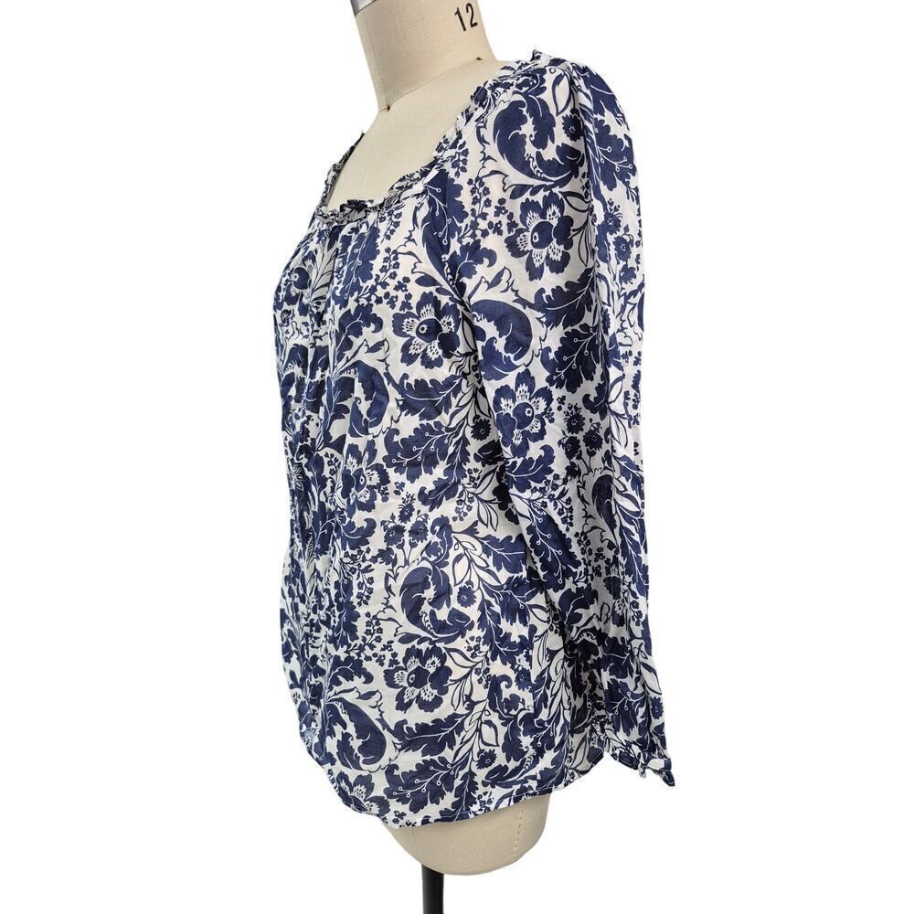 Women’s Opulent Floral Square Neck Top Blouse Ivory & Ink L - Picture 2 of 7